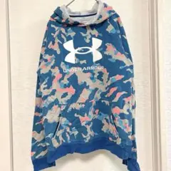 アンダーアーマー 総柄カモフラ パーカー フード長袖 裾リブ XL ブルー
