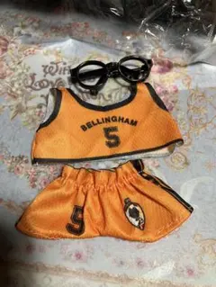 ラブブ　サッカー　ユニフォーム　＆　眼鏡　オレンジ　 ぬい服　アウトフィット