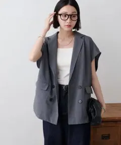 DISCOAT テックリネンフレンチシャツジャケット　グレー
