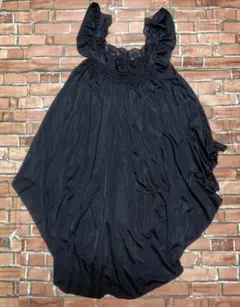 レディース　ゆルームウェア　黒　レースノースリーブチュニック