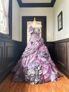 【状態良】9〜13号花モチーフ装飾豪華カラードレス結婚式フォト二次会パーティー