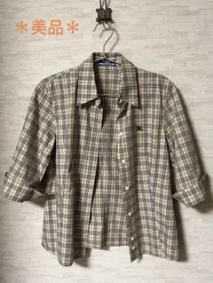 美品　バーバリーブルーレーベル　ノバチェック　ホースロゴ　7分丈シャツ