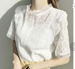 SEU 総レース 半袖ブラウス　シアートップス