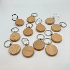 Becanno ブランクウッド木製キーホルダー 12個 DIY 丸 円 リング