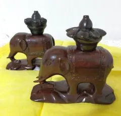 蔵出しセール中!　花梨木彫り象さん2個セット　縁起物