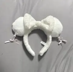 ディズニー ミニー カチューシャ 白 スパンコール イヤリング ファー ホワイト