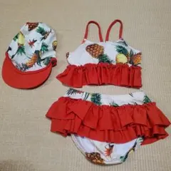 水着　セパレート　セット　130 　ビキニ　パイナップル　赤　フリル