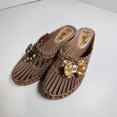 お買い得！SO GOOD ラバーサンダル LLサイズ ブラウン リボン メッシュ