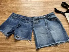 デニムショートパンツとミニスカートセット