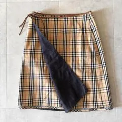 バーバリーブルーレーベル　巻きスカート　M　デニム ノバチェック　リバーシブル