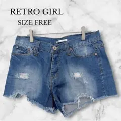 レトロガール　デニムショートパンツ　ダメージ加工　カジュアル　平成　インディゴのサムネイル