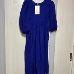 SEASN REASONブルー ロングワンピース パフスリーブ