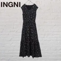INGNI 花柄ロングワンピース 黒 Vネック フレア M