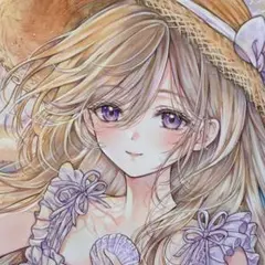 夏の終わり＊手描きイラスト＊オリジナル＊原画＊コピック＊中色紙 ＊少女