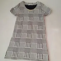 白黒チェック 半袖ひざ丈ワンピース