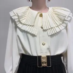 プリーツ フリル ビッグ襟 でか襟 クラシカル レトロブラウス ゆったり