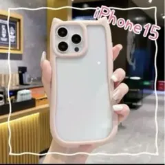 iPhone15ケース 韓国 シンプル 猫 ネコ ねこ 背面クリア　ピンク