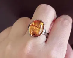 天然石 バルティックアンバー（琥珀）のリング指輪（番号A5108）