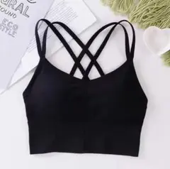 黒❣️ブラトップ ヨガウェア 背中見せ 筋トレ トップス ピラティス スポーツブラ