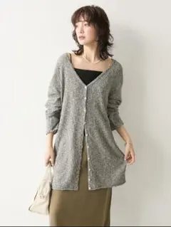 美品☆RIVE DROITE 2way メランジロングニット　グレーのサムネイル