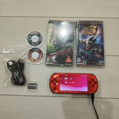 極美品！！psp3000本体★赤★新品バッテリー、ゲーム、メモリー、新品充電器付