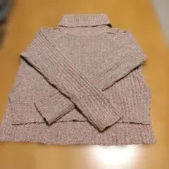 リブ編みハイネック長袖セーター ピンク