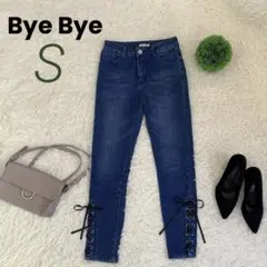 Bye Bye バイバイ サイドレースアップ スキニーデニムパンツ すそ編み上げ