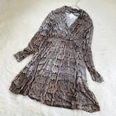 H&M パイソン柄カシュクールワンピース モード ブラウン Mサイズ