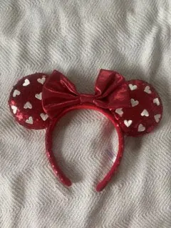 赤いハート柄ミッキー型カチューシャ