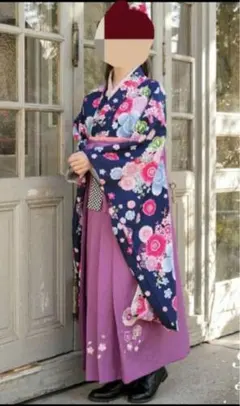 袴 着物 2点セット エンジ ネイビー 和柄 松永株式 簡単 卒業はかま 
