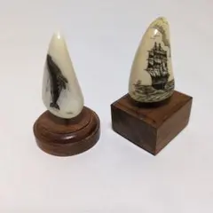 クジラの歯の彫刻置物セット（ハワイ　マウイ島） クジラの歯の彫刻置物セット（ハワイ マウイ島） - メルカリ