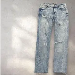 ZARA MAN ダメージ加工 ストレートデニム ライトブルー　フリー