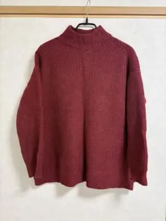 【早い者勝ち】リブ編み バーガンディ セーター S ハイネック レッド 赤