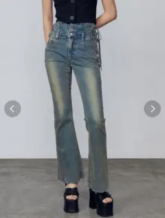 EMODA サイドオープンハイウエストフレアパギンス xs 韓国 ワンホン