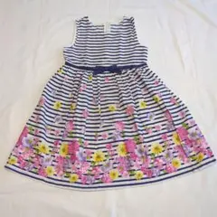 120cm マザウェイズ　ボーダー花柄ノースリーブワンピース
