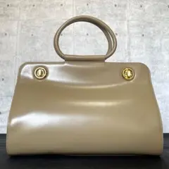 【HAMANO】濱野皮革工藝 カーフレザー グレージュ ゴールド金具ハンドバッグ