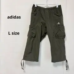 adidas アディダス　カーゴハーフパンツ　L カーキ　ロゴ刺　スポーツ