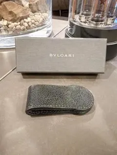 BULGARI ブラック レザー マネークリップ