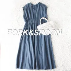 FORK&SPOON　フレンチスリーブウエストギャザーワンピース　ブルーのサムネイル