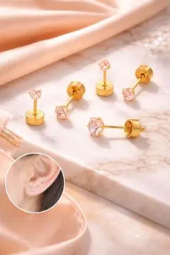 【✨ピンクストーン スタッドピアス 3点セット】