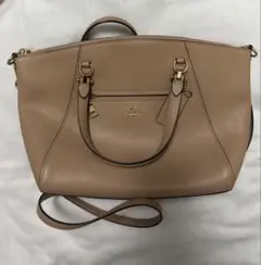 【coach】ベージュ レザー トートバッグ ショルダーストラップ付き