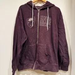 希少　ヴィンテージ風 カレッジロゴパーカー ジップアップ パープル XL