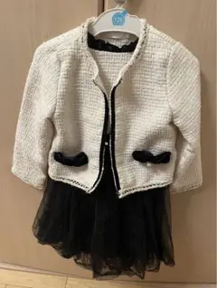 ホワイトブラックツイードドレス 120