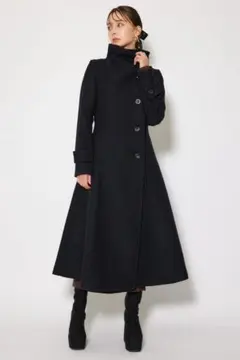 rienda25オーバーネックシンデレララインコート ロングコート ブラック