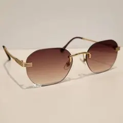 リムレス ラウンド型 サングラス ブラウングラデーション 男女兼用