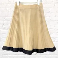 エフデ プリーツスカート フレアスカート ミディ丈 毛99 バイカラー ベージュ