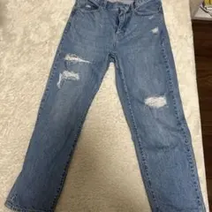 ダメージ加工 ライトブルー デニムパンツ