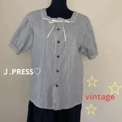 品の良い♡Ｊ.PRESS♡ストライプ柄 半袖ブラウス リボン付きのサムネイル
