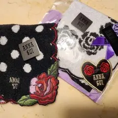 ANNA SUI バラの刺繍 タオルハンカチ2枚組