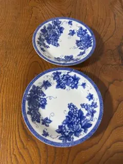 青いブドウ模様の皿２枚セット